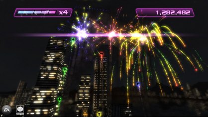 Boom Boom Rocket era una mezcla de Guitar Hero, Dance Dance Revolution y Geometry Wars.