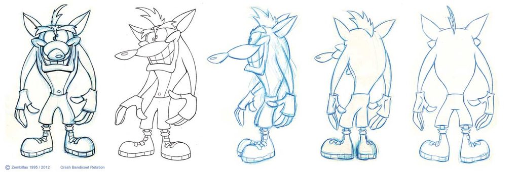 Boceto original de Crash Bandicoot de Charles Zembillas